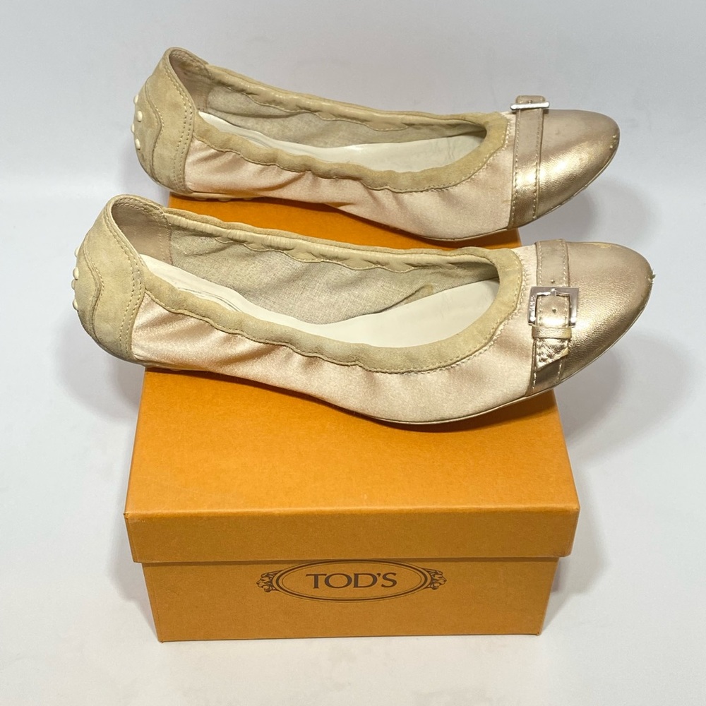 TOD'S Ballerina Dee buckle elasticized flats SKIN/Cream W/ BOX, AUTHENTIC